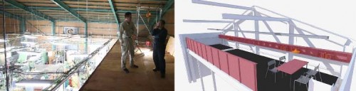 左：2階ロフトにて「メタルDIY」スペースの工事進行に立ち会う。 右：完成イメージ。ここから、「ものづくり」の新たなコミュニティが生まれます！